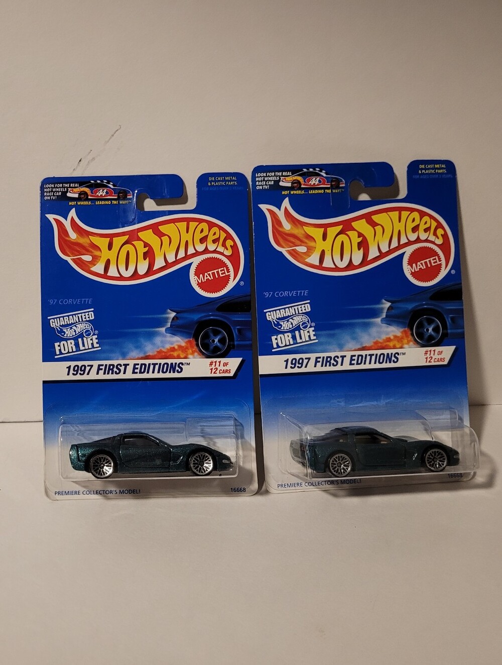 Two PACK Mattel Hot Wheels Metallic Green '97 Corvette First Editions